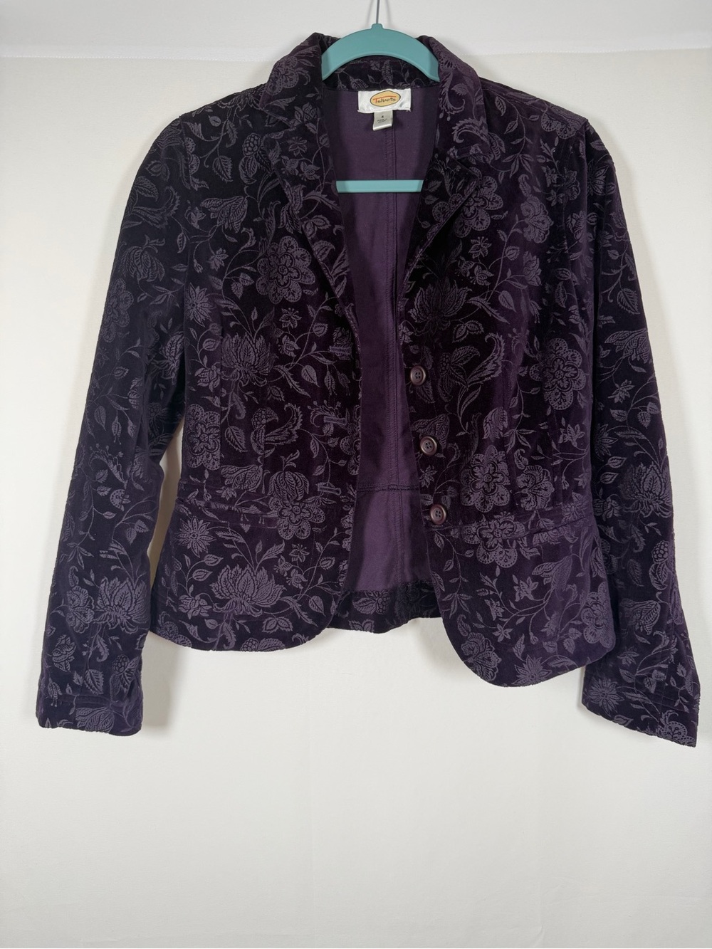 Vintage Whimsigoth Steampunk Purple Floral Velvet Burnout Blazer